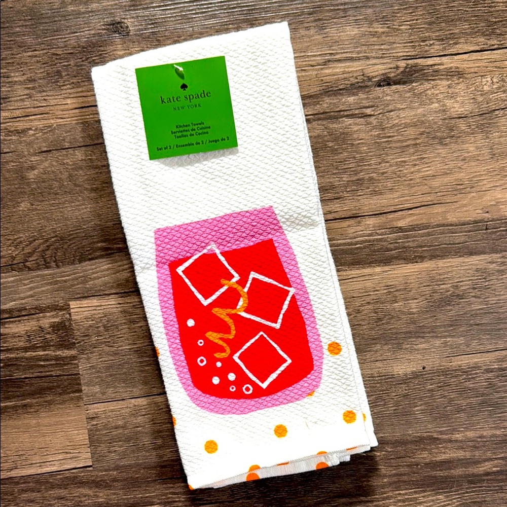 Kate Spade Pink and White Kitchen Towel Set